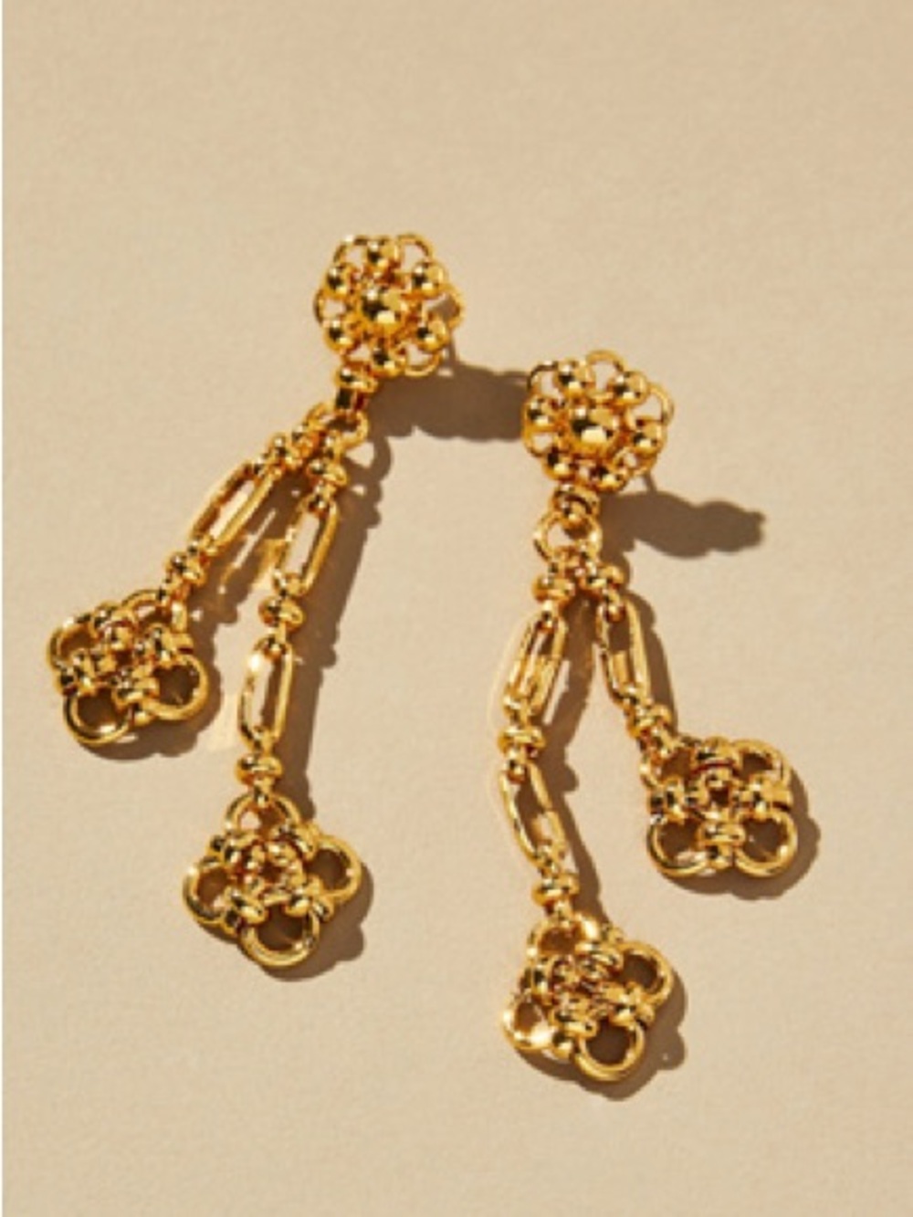 Anthropologie Polished Gold Floral-Link Drop Earrings